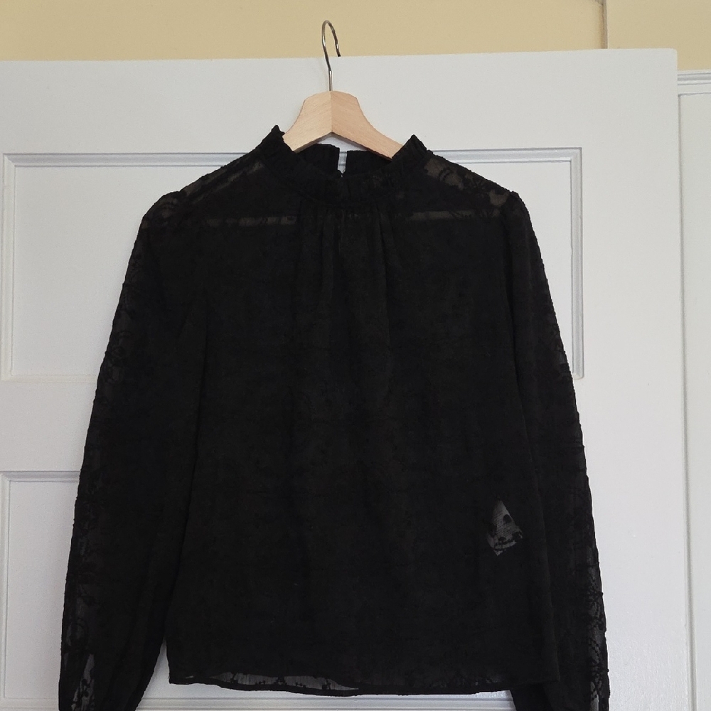 Sezane Black Lace High-Neck Women's Blouse